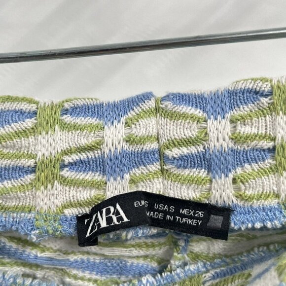 Zara Green Blue Knit Pull On Trouser Pants Sz Small - Picture 5 of 7